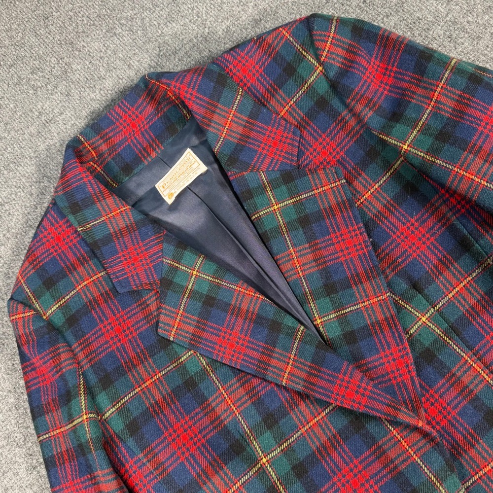 Pendleton Vintage Wool Blazer Plaid Red Green Blue Made in USA Size 14